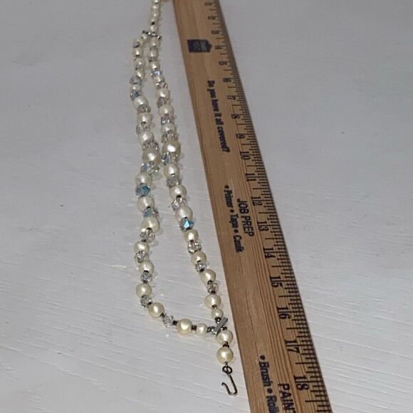 Vintage Signed Laguna Aurora Borealis Glass & Faux Pearl Bead 2 Strand Necklace - Picture 8 of 11